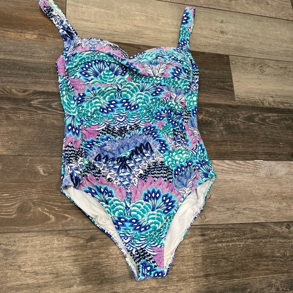 Bond Eye Australia SwimSuit Sorento Twist Front One Piece Blue Green 8 DD